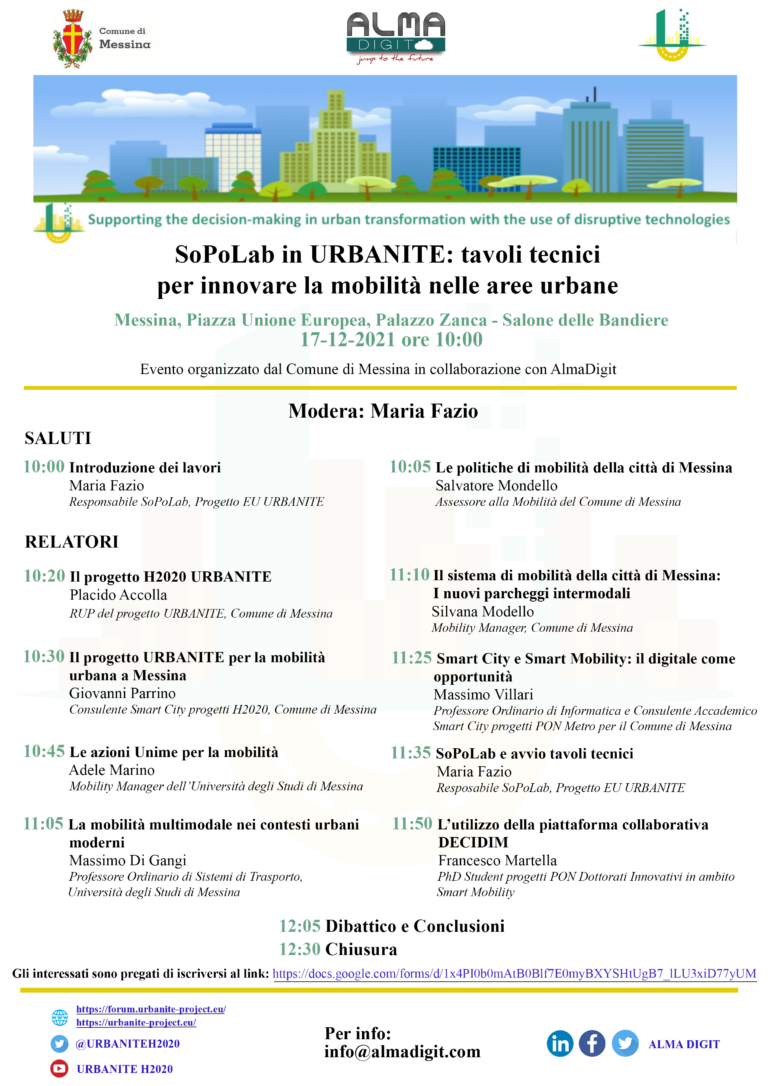 SoPoLab in URBANITE: tavoli tecnici per innovare la mobilità nelle aree urbane