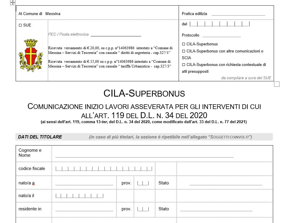 Superbonus: il modello Cilas editabile del Comune di Messina